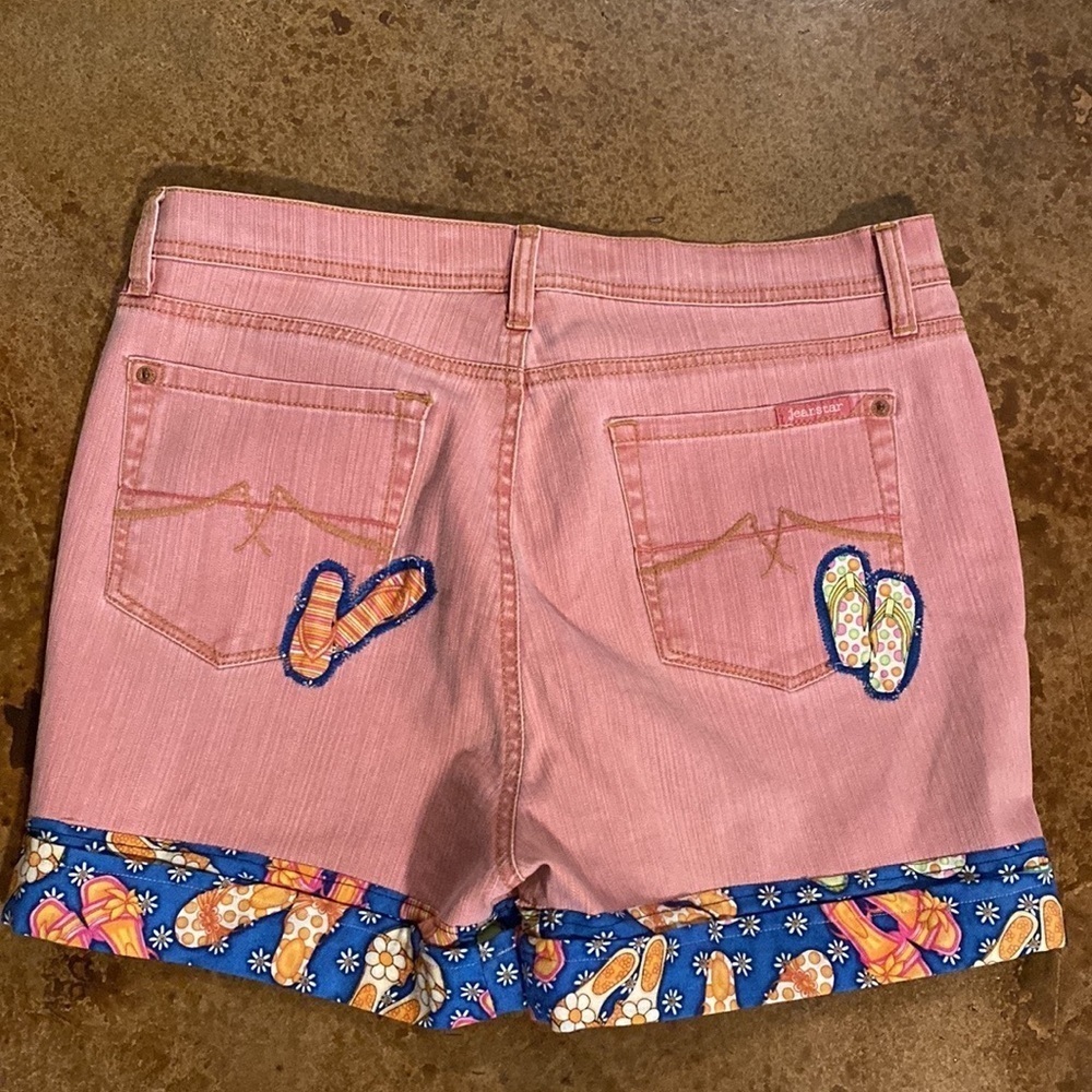JEANSTAR rose pink flip flop cotton‎ denim cuffed shorts